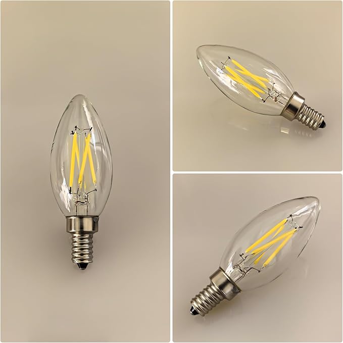 Type B/B11 E12 LED Filament Bulb, 4W/40W Equivalent 5000K Cool White – Clear Glass, Dimmable, Ideal for Chandeliers, Ceiling Fans & Modern Lighting, 6-Pack