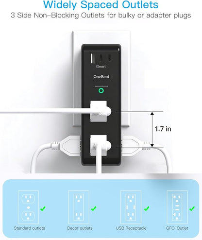Surge Protector Outlet Extender, Multi Plug Wall Outlet,Rotating Plug,Black