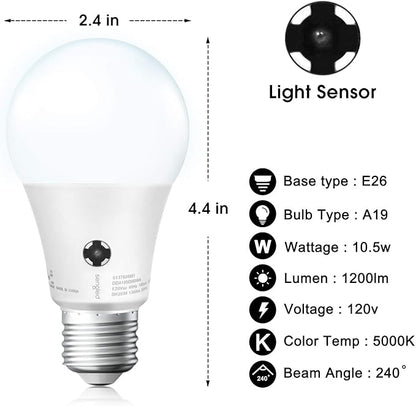 Sengled Dusk to Dawn Light Bulbs Outdoor, 5000K Daylight A19 LED Bulb 75W Watt Equivalent(10.5W), Automatic LED Dusk to Dawn Light Bulbs for Front Porch 6 Pack, Outdoor Indoor, UL Listed,