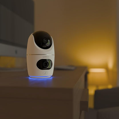 Lorex 2K Dual Lens Indoor Wi-Fi Security Camera | Auto-Tracking | 360° Pan-Tilt | Person & Pet Detection | IR Night Vision | 2-Way Talk | Call Button | Cloud & Local Storage (SD Card not Included)