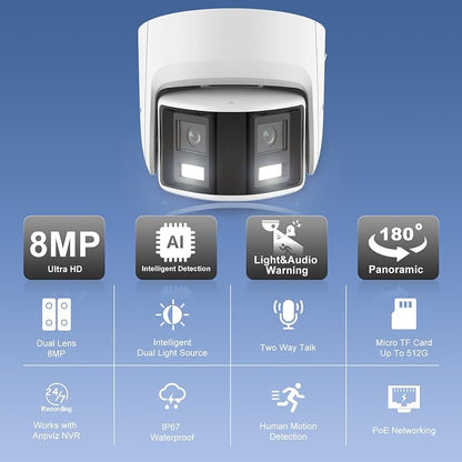 Anpviz 4K/8MP PoE Dual Lens Security Camera Outdoor 180 Degree Wide Angle