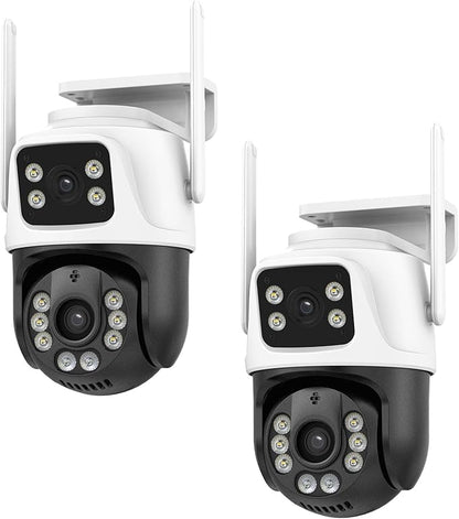TOWODE 6MP Security Camera Outdoor 360°PTZ Surveillance System Dual Lens Linkage 2.4Ghz 24/7 Record IP66 WiFi Camera for Home Security with Motion Detection, Color Night Vision,Two-Way Audio（2Pack）