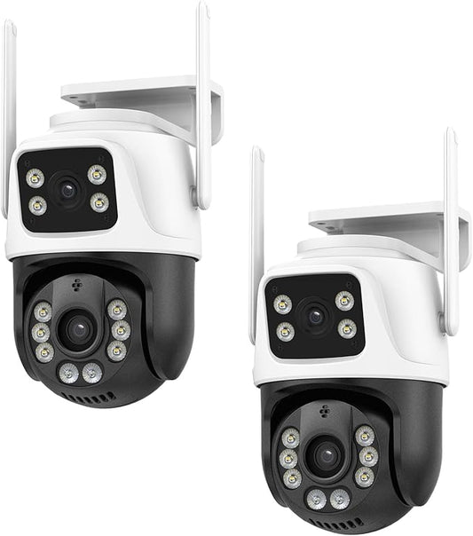 TOWODE 6MP Security Camera Outdoor 360°PTZ Surveillance System Dual Lens Linkage 2.4Ghz 24/7 Record IP66 WiFi Camera for Home Security with Motion Detection, Color Night Vision,Two-Way Audio（2Pack）