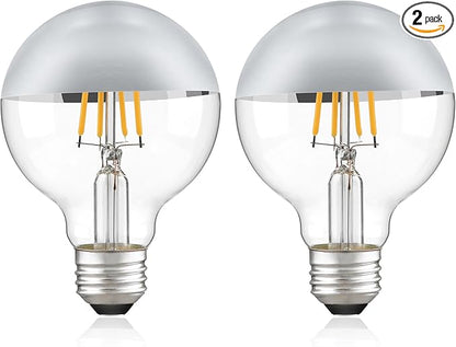 Half Chrome Light Bulb,Dimmable G80/G25 Globe Chrome Tip LED Light Bulbs Silver Top,Dipped Light Bulbs with Silver Bottom for Bathroom,Vanity,Mirror,2700K Warm White 400LM,2 Pack