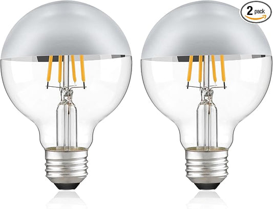 Half Chrome Light Bulb,Dimmable G80/G25 Globe Chrome Tip LED Light Bulbs Silver Top,Dipped Light Bulbs with Silver Bottom for Bathroom,Vanity,Mirror,2700K Warm White 400LM,2 Pack