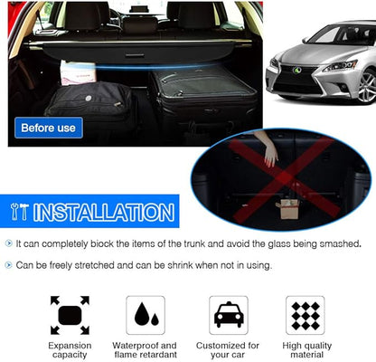 Powerty Retractable Cargo Cover for 2011-2017 Lexus CT200h, Canvas Texture Trunk Cover Privacy Screen Rear Security Shade for CT200h Accessories