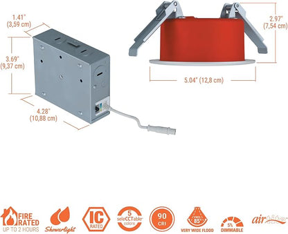 HALO RL Fire-Rated 4 in Canless LED Recessed Light Trim, Selectable 5CCT 2700K-5000K, 1000 Lumens, IC Rated, Wet Location, Dimmable,