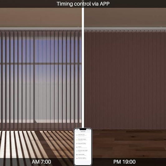 Motorized Sheer Vertical Blinds Work with Alexa Google Home, Light Filtering Smart Vertical Blind Sliding Door Blinds Remote Control Blinds for Sliding Glass Door Customize, Texture Brown