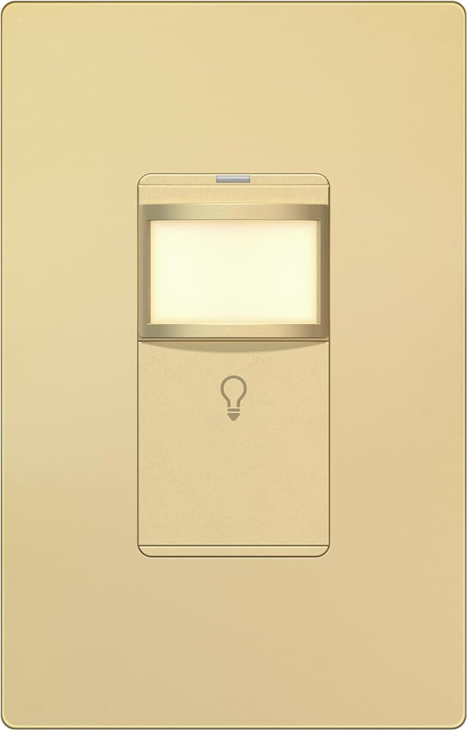 LIDER PIR Vacancy Motion Sensor Switch, LED, No Ground Required, Matte Gold | 1200 Sq. Ft. Coverage, Neutral Required, Adjustable Time Delay, Screwless Wall Plate Included, UL Listed, Guide Light