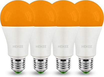 HEKEE Dusk to Dawn Light Bulbs A19 8W 900 Lumens, Outdoor Porch Lights, 60 Watt Equivalent, Amber LED Orange-Yellow Sensor Bulb, Security Bulb(Auto On/Off), E26 Screw Base(4 Pack)