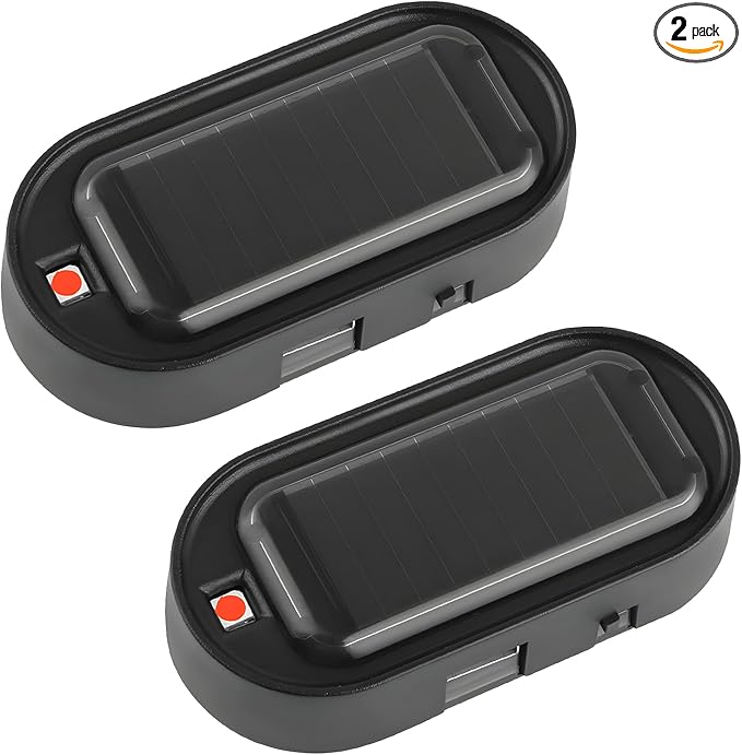 2 PCS Car Solar Power Simulated Dummy Alarm, Anti-Theft Vehicle LED Flash Lamp Security Alarm with Light Sensor, Flashing Security Warning Light Fake Lamp for Car Truck SUV (Red)