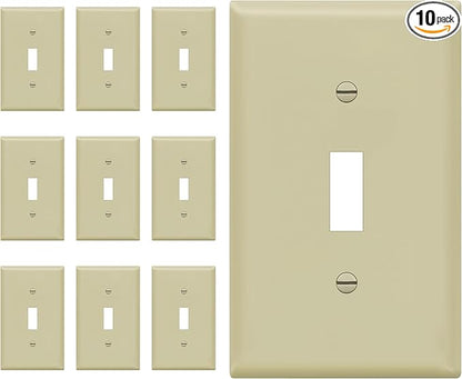 ENERLITES Toggle Light Switch Wall Plate, Gloss Finish, Size 1-Gang 4.50" x 2.76", Unbreakable Polycarbonate Thermoplastic, 8811-I-10PCS, Ivory (10 Pack)