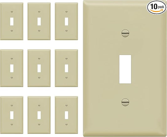 ENERLITES Toggle Light Switch Wall Plate, Gloss Finish, Size 1-Gang 4.50" x 2.76", Unbreakable Polycarbonate Thermoplastic, 8811-I-10PCS, Ivory (10 Pack)