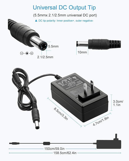 ALITOVE 12V DC Power Supply 3A 36W Universal AC Adapter 100-240V 50-60hz to 12 Volt Power Adapter Cord 3Amp 2.5A 2A 5.5mm x 2.5mm 2.1mm for LED Strip Light CCTV Security Camera PC Monitor and More