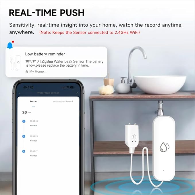 WiFi Water Leakage Sensor,Tuya Flood Water Leakage Alarm ,App Notification Alert,Smart Home Automation Residential Security Alarm System for Home, Office, Garden (4)