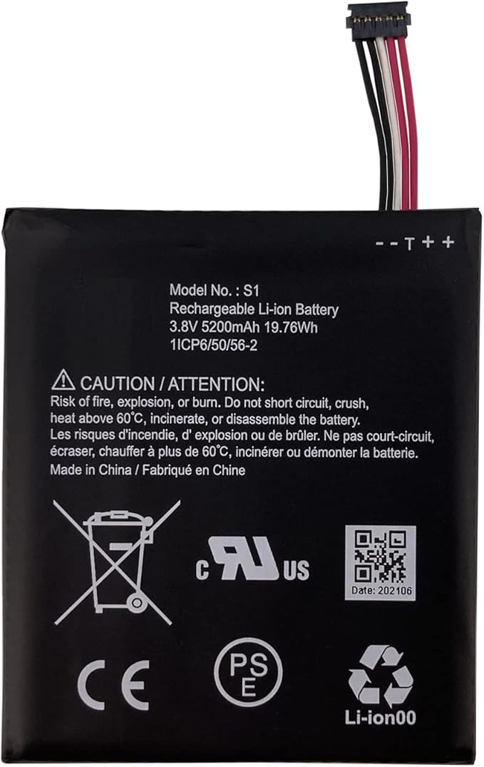 Replacement Internal Battery S1 (5 Pins) for Ring Video Doorbell, 5200mAh, 19.76Wh, Battery Plug: 5 Cable