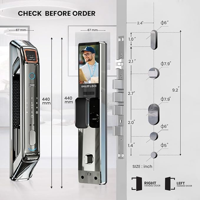 Smart Door Lock with Camera, 3D Face Recognition, Keyless Entry Palm, Face, Fingerprint, Passcode, IC Card, Video Doorbell, Intercom, JLINK App, Touchscreen Keypad, Front Door Lock, Home Security