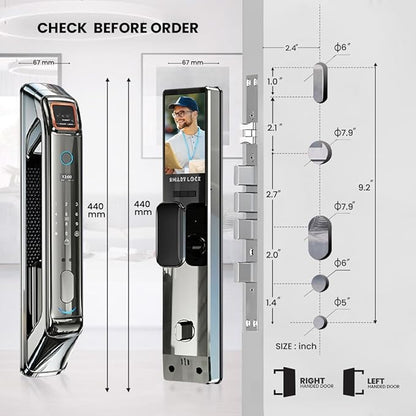 Smart Door Lock with Camera, 3D Face Recognition, Keyless Entry Palm, Face, Fingerprint, Passcode, IC Card, Video Doorbell, Intercom, JLINK App, Touchscreen Keypad, Front Door Lock, Home Security