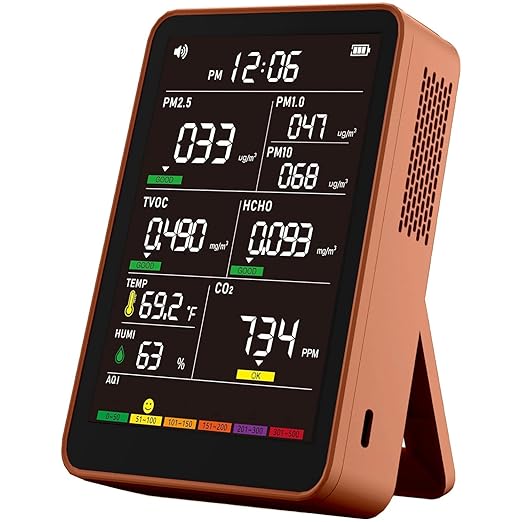 Professional Indoor Air Quality Monitor with AQI Alerts, Portable Real-Time Detector for Home, Car, Plants & Pet