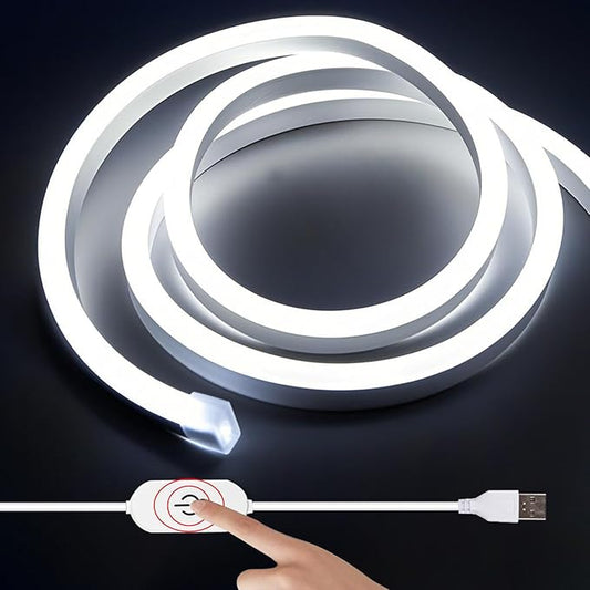 6.56FT White Neon Light Strip, 5V USB White Led Strip Lights with Touch Controller, Flexible Neon Rope Light for Bedroom, Party, Home Decor, Poster Lights