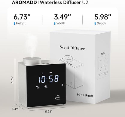 2026 Smart Waterless Diffuser, 2000 Sq.Ft Cold Air Scent Diffuser with Clock & Environmental Display | 7 Fragrance Levels, 9 Timer Settings, Hotel Collection Diffuser for Home & Large Rooms (Silver)