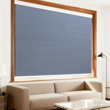 Motorized Cellular Shades with Remote Blackout Honeycomb Smart Blinds Options for Indoor Windows, Remote/Alexa/Matter Compatible, Easy DIY Installation (Light Blue Gray)