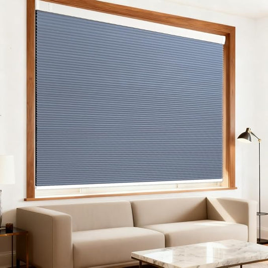 Motorized Cellular Shades with Remote Blackout Honeycomb Smart Blinds Options for Indoor Windows, Remote/Alexa/Matter Compatible, Easy DIY Installation (Light Blue Gray)