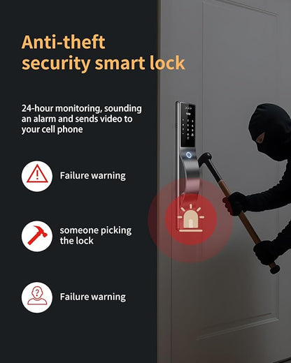3D Face Recognition Door Lock with Lockbody, Video Smart Lock with Camera&Doorbell, Front Door Keyless Entry Lock, WiFi&Tuya APP Control/Fingerprint/IC Card/Password/Keys