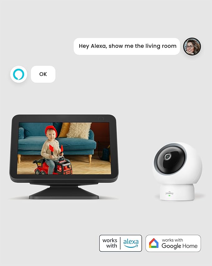 youkey 2.5K Indoor Camera, No Monthly Fees, Pan-Tilt, 360° Dog/Pet Camera for Home Security with Phone App, 5G/2.4G WiFi 6, Human/Pet/Baby Crying Detection, Auto Tracking, Two-Way Audio, Night Vision