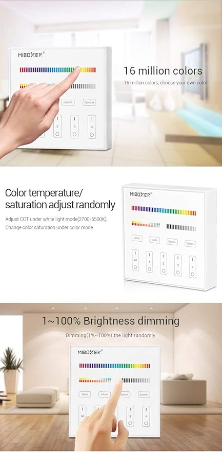 LGIDTECH B4 4-Zone Wall-Mounted Smart Panel Controller DC 3V,Only Work with RGB+CCT Series LED Light Bulb,Spotlight,Downlight,Flood Light,Also Work with FUT037 FUT038