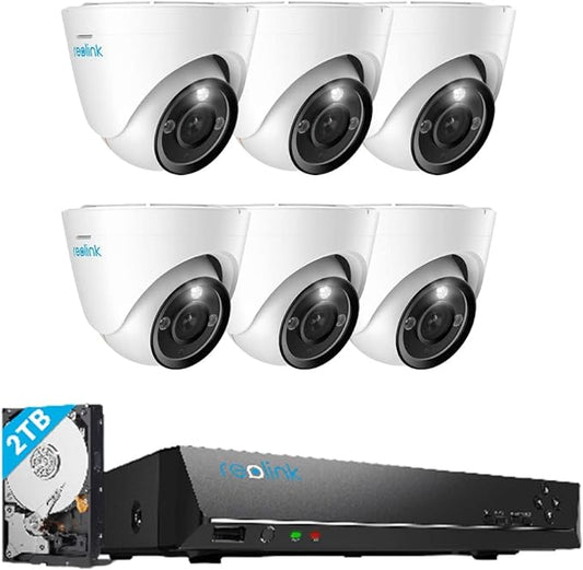 REOLINK 12MP PoE IP Camera Outdoor, 93° Wide Angle Dome Surveillance Cameras for Home Security, Human/Vehicle/Pet Detection, 700lm Color Night Vision, 6XRLC-1224A Bundle1x8ch NVR(2TB HDD)