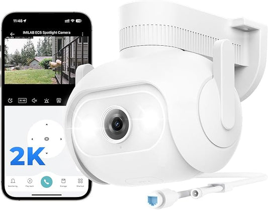 IMILAB Wired Security Camera Outdoor: 2K WiFi/LAN Camera with Spotlight, 360° PTZ Surveillance, Color Night Vision, Auto Deterrence, Weatherproof, 7/24 Local Recording, No Monthly Fee