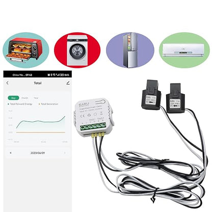 AC110V 220V 120A Tuya App Smart Two-Way Bilateral WiFi Energy Meter with 2PCS 120A 16MM CT Current Transformers Clamps Sensors KWh Power Eenrgy Electricity Consumption Monitor Meter Voltmeter Ammeter
