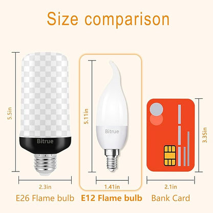 Bitrue LED Flickering Bulbs, 3 Modes Flickering Effect, E12 Chandelier Base Candle Flicker Bulb, Flicker Light Bulbs for Halloween Home Decor (E12-6 Pack)