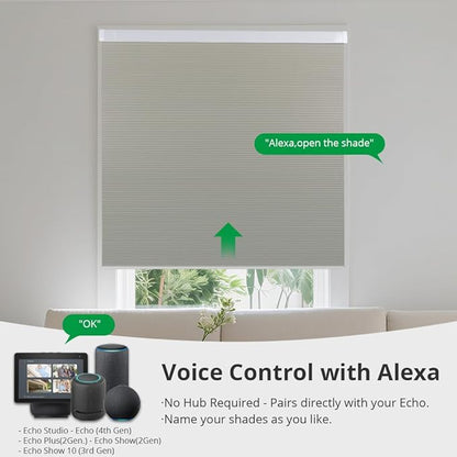 Motorized Cellular Shades with Remote Blackout Honeycomb Smart Blinds Options for Indoor Windows, Remote/Alexa/Matter Compatible, Easy DIY Installation (Silver Gray)