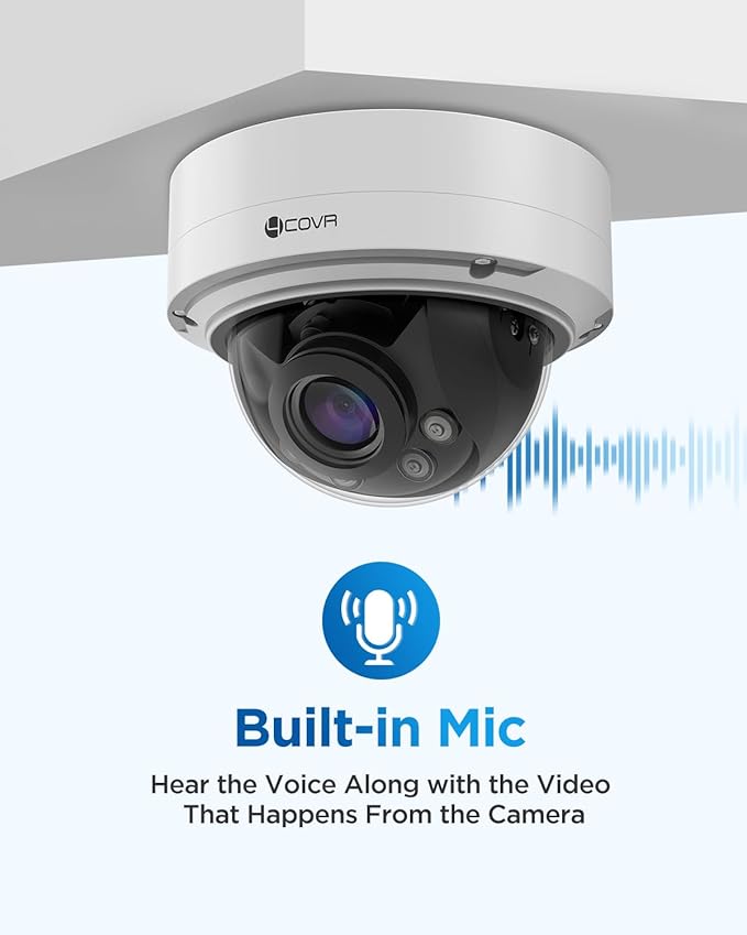 4COVR 4K 8MP PoE Security Vandal Dome IP Wired Camera with Mic, 2.7-13.5mm Varifocal Lens 5X Optical Zoom UltraHD, IK10 Vandal-Proof 130ft IR Night Vision IP67, AI Human Vehicle Detection, LY57BA8MA