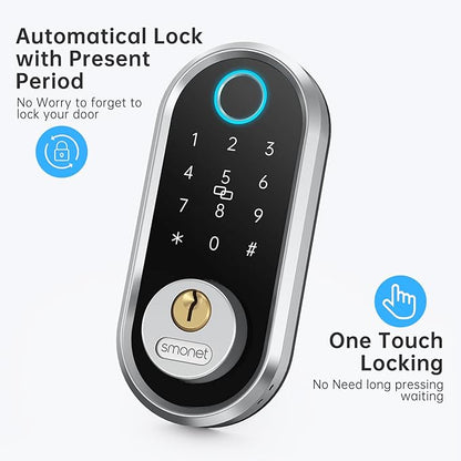 Keyless Entry Door Lock Handle: SMONET Smart Front Door Lock Set Alexa Deadbolt Locks with Handle Bluetooth Electronic Digital Keypad with APP Voice Control Keyfob Auto for Home