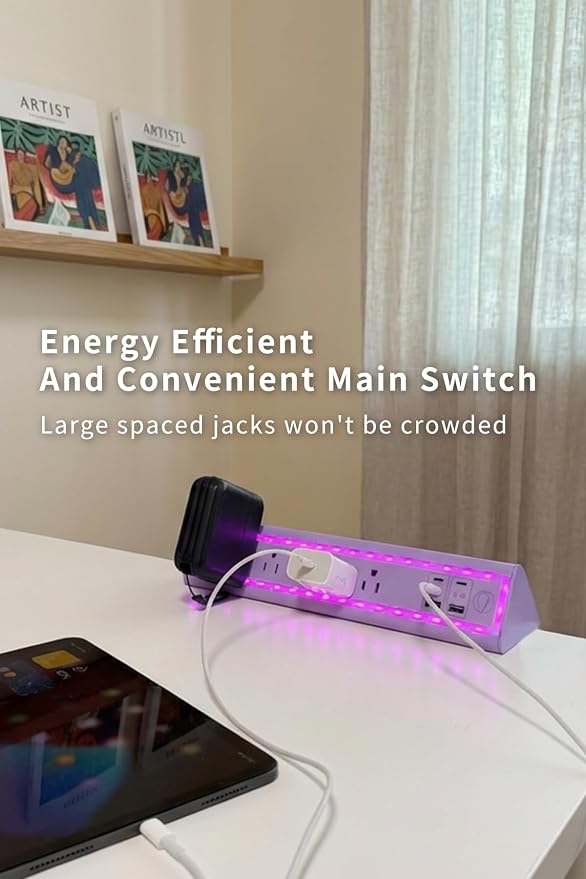 Desk Clamp Power Strip with Nightlight, 40W Fast Charging, 10FT Extension Cord, 4x20W USB-C & 2 USB Ports, 5 AC Outlets, Fits 1.69-Inch Table Edges