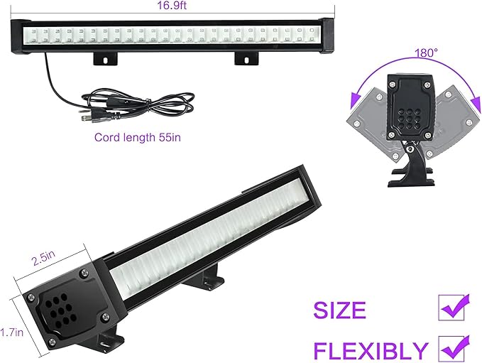 4-Pack LED Black Light Bar, Blacklight Bar with IP65 Waterproof, Glow-in-The-Dark Party Lights for Indoor/Outdoor Stage Lighting, Halloween, and Body Paint