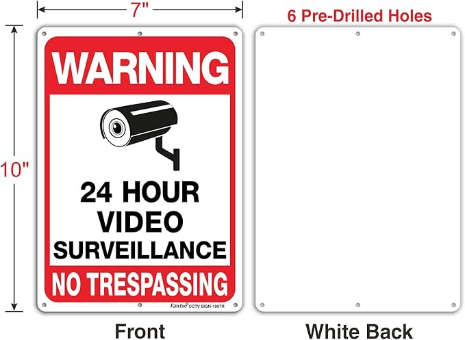 Faittoo 4-Pack Video Surveillance Sign, No Trespassing Metal Reflective Warning Sign, 10 x7 Inches 0.40 Aluminum Indoor or Outdoor Use for Home Business CCTV Security Camera,UV Protected & Waterproof