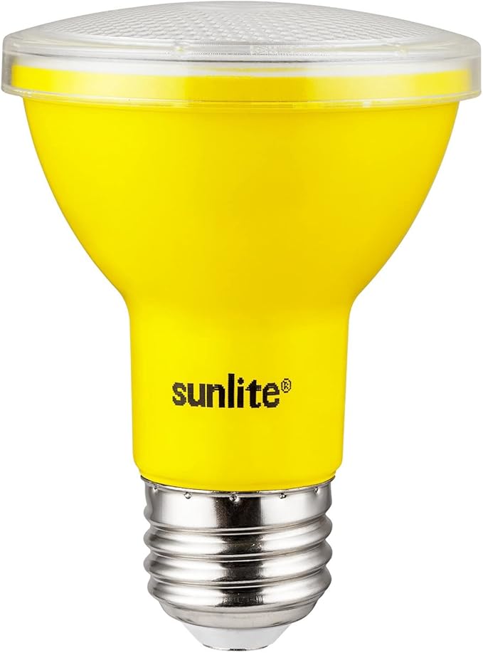 Sunlite - Yellow LED PAR20 Reflector Light Bulb, 2 Watts, 120 Volts, Medium Base, 30,000 Hour Lamp Life, 30 Lumens, Narrow Flood, 30° Beam Angle, Energy Saving, Multi-Use, Indoor/Outdoor (6 Pack)