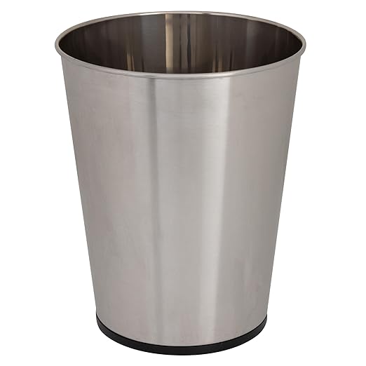 Bath Bliss 5 Liter Small Wastebasket, Stainless Steel | Compact Round Open Top Trash Can | Durable Bathroom Bedroom Dorm Office Garbage Bin | Stylish Space-Saving Waste Disposal Container (Pack of 12)