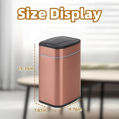 Garbage Can with Lid, Intelligent Sensor Opening and Closing, Small Garbage Can for Living Room, Bedroom, Kitchen and Bathroom (1, Square Rose Gold)