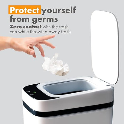 Loasil-H Automatic Smart Trash Can with Motion Sensor – 3 Gallon, Anti-Bag Slip Lid for Bathroom, Bedroom, Office, and Kitchen (White)