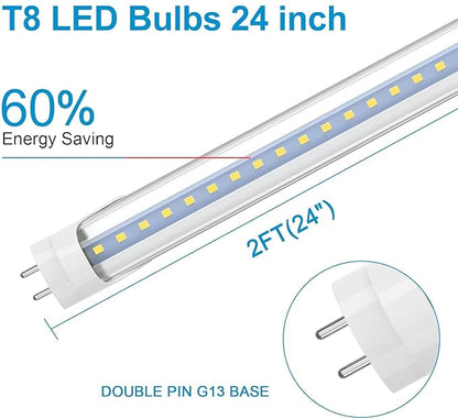 Romwish 24 Inch T8 LED Tube Light, 10W(24W Equiv.), 1120LM, 5000K Daylight, Type A+B Plug & Play or Ballast Bypass, F17T8 Fluorescent Replacement, Double-Ended Power, Under Cabinet Light, 2 Pack