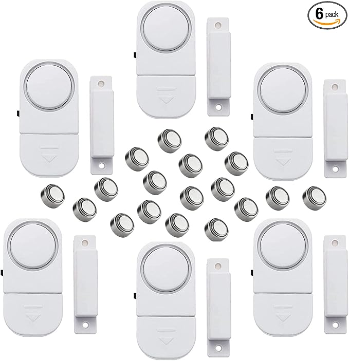 6 Pack Wireless Security Window/Door Alarm, Magnetic Sensor Door Window Burglar Alert Alarm Pool Alarms Super Loud for Home, Garage, Apartment, Dorm, RV and Office(Include Batteries)…