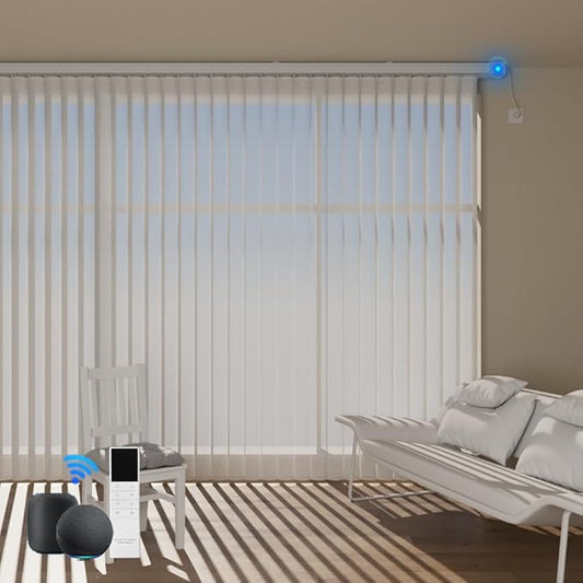 Motorized Sheer Vertical Blinds Work with Alex Google Home, Light Filtering Smart Vertical Blind Sliding Door Blinds Remote Control for Sliding Glass Door Customize (Grey)