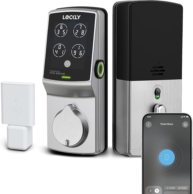 Lockly Secure Pro Smart Deadbolt Lock — Fingerprint Keyless Entry, PIN Genie® Patented Keypad, up to 99 Fingerprints, up to 33 Access Codes, Wi-Fi Hub Included, ANSI Grade 1, Alexa & Google Compatible