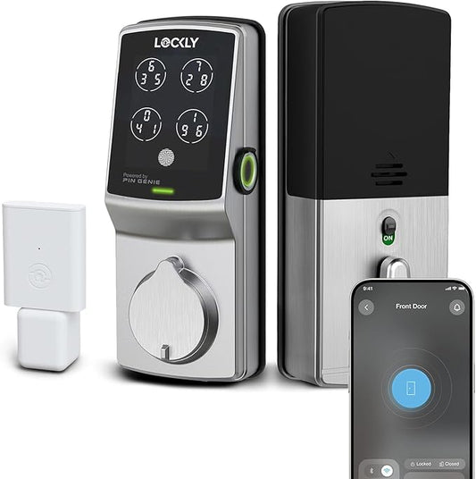 Lockly Secure Pro Smart Deadbolt Lock — Fingerprint Keyless Entry, PIN Genie® Patented Keypad, up to 99 Fingerprints, up to 33 Access Codes, Wi-Fi Hub Included, ANSI Grade 1, Alexa & Google Compatible