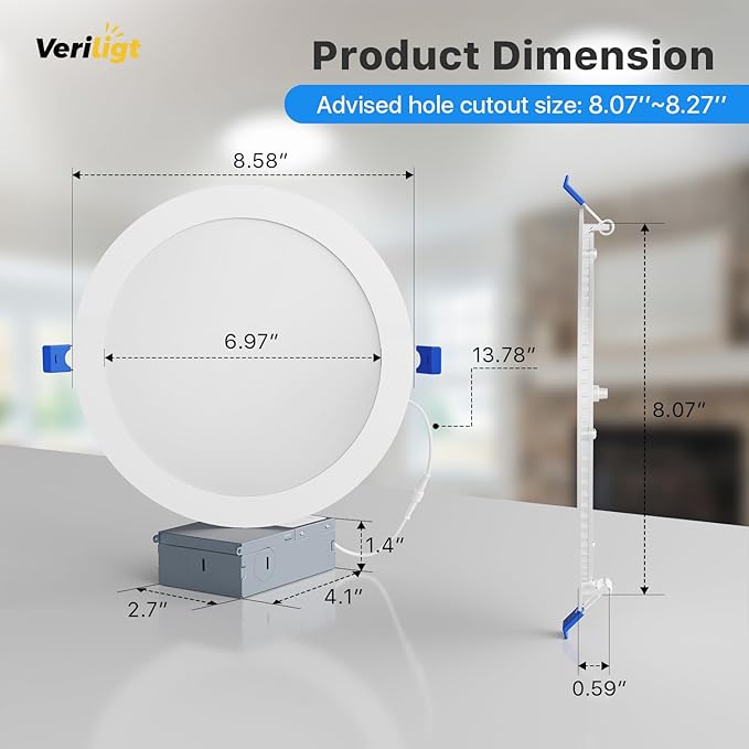 6 Pack 8 Inch LED Recessed Light, Dimmable, Damp Rated, 5CCT Selectable, 18W 1600LM, 120V, Silm Canless Wafer Ceiling Light, ETL&FCC